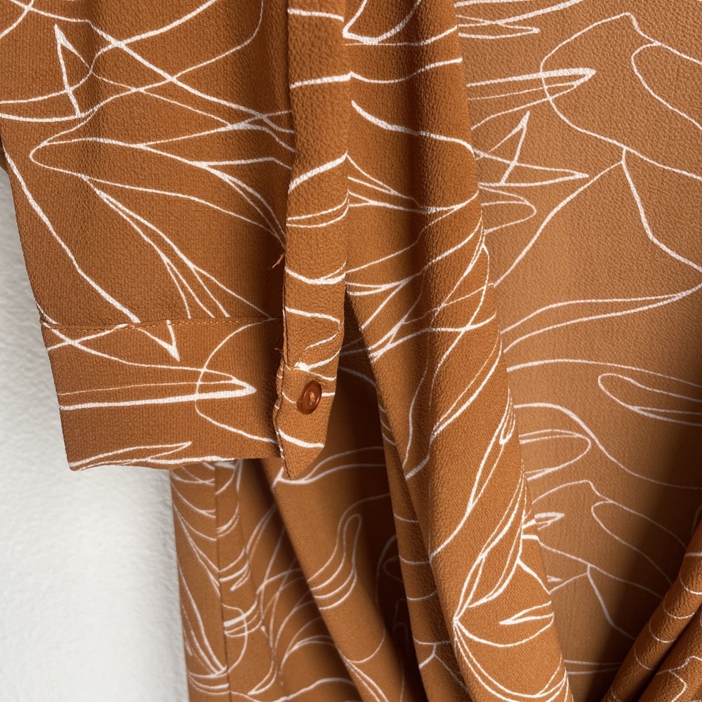 LUSH Women S Burnt Orange Surplice Blouse Boho Abstract Print Faux Wrap - Picture 6 of 14